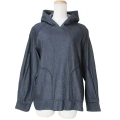 コムサイズム COMME CA ISM 美品 ゆったりパーカー バックジップ ジャケット 12-94CY02 デニム風 ジャージー 長袖 9 M相当 紺 ネイビー Xのサムネイル