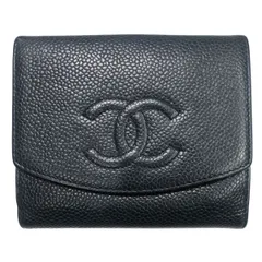 【中古】 CHANEL シャネル  レディース財布 ココマーク キャビアスキン CC ロゴ 3つ折り財布 コンパクト ウォレット 黒 ブラック25010547 SA