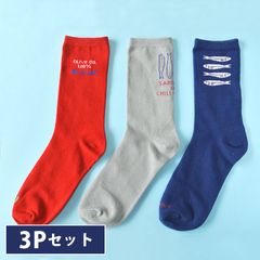 靴下 3足セット フィッシュ缶CAN クルーソックス 22〜25cm