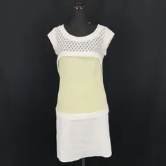 フランス製★Axara/アクサラ★フレンチスリーブワンピース【36/レディースS/白×黄緑】バックジッパー/Fabrique en France◆BG881<sale>