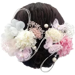 [JZOON] 髪飾り 成人式 水引 ドライフラワー 蝶々飾り 紫陽花 ソーラーローズ 人気 ヘアアクセサリー 前撮り 振袖 卒業式 結婚式 和装 袴 着物 浴衣に ブライダル 花嫁 ホワイト 赤 18点セット ピンク Y1703