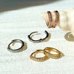 【両耳】ジルコニア ワンタッチ フープピアス ( ゴールド / シルバー / ピンクゴールド ) サージカルステンレス SUS 316L / つけっぱなし 錆びない / 金属アレルギー対応 ニッケルフリー / ギフト対応可