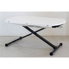 美品／送料込み】リフトアップテーブル ホワイト（鏡面）ピアノ塗装