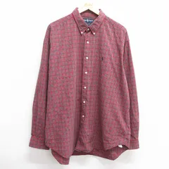 XL/古着 ラルフローレン 長袖 ブランド シャツ メンズ 90s MARLOWE ワンポイントロゴ 大きいサイズ ロング丈 コットン ボタンダウン 赤他 