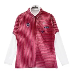 サイズ：LL FILA GOLF フィラゴルフ  ハーフジップ 半袖ポロシャツ ボタンダウン 総柄 レッド系 [240101400235]# ゴルフウェア レディース ストスト