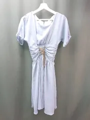 ◇ PROPORTION BODY DRESSING バックジップ 裏地 リボン 薄手 半袖 膝丈 ワンピース サイズ2 ブルー レディース E  【1309040069572】