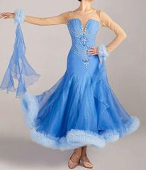 新品✨ラウレッタ 社交ダンスドレス ブルーアッシュ M 高級仕様 競技