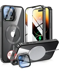★【カメラレンズ保護・スタンド一体】NIANGUO iPhone13 Pro Max 用 カバー MagSafe対応 クリア 両面 【ロック付き・アクションボタン】  ワイヤレス充電対応 アイフォン13 Pro Max 用 ケース 6.7インチ（ブラック）