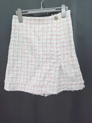 ◇ ⊇ LANTINAM ランティナム チェック ツイード ラップスカート風 ショート パンツ サイズM ピンク系 マルチ レディース E  【1507160012281】