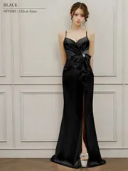 ブラック  [AR25855-B-2508] 【ANGEL R/エンジェルアール】 ノースリーブ/ ウエストリボン/ タック/ ビジュー/ サテン/ タイト/ ロングドレス/ キャバドレス