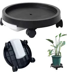 植木鉢台 貯水付き移動花台 鉢受台 フラワースタンド 鉢置台 キャスター 受け皿付き 360°回転のキャスター ロック可能 ストッパー付き 移動便利 (28.6cm, ブラック