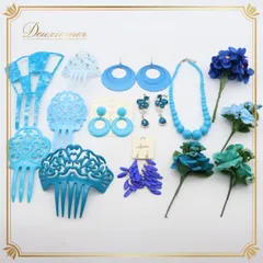 フラメンコ 小物 小道具 ペイネタ ピアス イヤリング フローレス ネックレス 花 アクセサリー まとめ売り セット ブルー系 水色 青 舞台 発表会 アクセサリーセット 小物まとめ売り ダンス小物 イベント用 青系 ペイネタ フラメンコアクセサリー