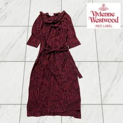 ヴィヴィアンウエストウッドレッドレーベル オーブ 総ロゴ刺繍ニットワンピース 赤