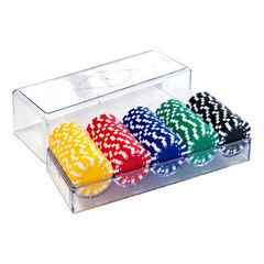 【ヨロズラボ】 ポーカーチップ 100枚セット プロ仕様 5色(各色20枚、計100枚セット)専用アクリルケース付 麻雀 ポーカー カジノ ルーレット バカラ ブラックジャックのサムネイル