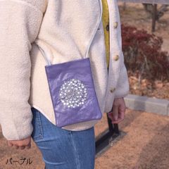サコッシュ パープル 本革 スマホショルダー スマホポーチ モロッコ 本革 携帯ポーチ スマホケース