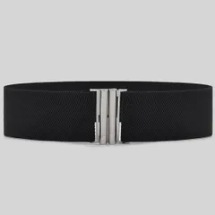 新品未使用　ゴムベルト　ブラック　黒　サッシュベルト 太ベルト　 b51 シルバー　スクエアバックル  ハイウェスト　簡単装着　脚長効果　体型カバー　ゆったりワンピース　オーバーブラウス　匿名　当日発送