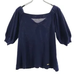 ブルーレーベルクレストブリッジ 三陽商会 花柄リボン 半袖 ニット 38 ネイビー BLUE LABEL CRESTBRIDGE レディース 古着 R221107 【PD】