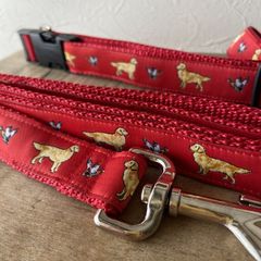 ゴールデンレトリーバー　首輪とリードのセット　アメリカ製　新品　首周り33-53cm リード長さ120cm テープ幅25mm