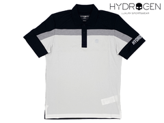 100%本物保証ペルレイ ハイドロゲン HYDROGEN G00000 077 WHITE BLACK GOLF POLO 再帰反射 スカル絵柄 ロゴ入り ブラックXホワイト地 グレーライン入り メンズ向け 半袖 ストレッチ ゴルフ ポロシャツ メンズSサイズ
