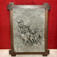 アンティーク】額装 額縁 彫刻 浮彫 絵画 農場 晩鐘 レリーフ 美術品