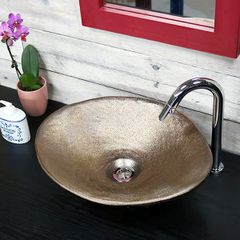信楽焼 手洗い鉢 洗面ボウル 陶器 幅43.5cm 大型サイズ 金彩楕円型手洗い鉢 tr-4129