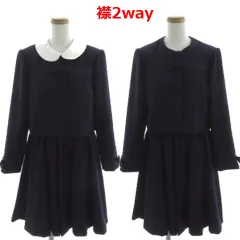 ファミリア Familiar アンサンブル スーツ フォーマル お受験 ジャケット 丸襟 ノーカラー 2way スカート フレア ひざ丈 ウエストゴム サスペンダー付き リボン ウール ネイビー 紺 160