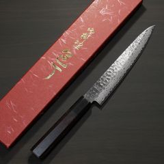 【一心刃物】 包丁 和ペティナイフ 150mm 45層ダマスカス AUS10 ステンレス 槌目模様 紫檀柄 送料無料 ギフトラッピング対応 is21