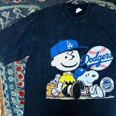 DodgersＴシャツ ティーシャツ ダメージ加工 Peanuts 男性 可愛い Dodgers スヌーピー ウォッシュ 半袖 Tシャツ お洒落 XL 2XL レトロ 個性的 奇抜  攻め 前衛的 ビンテージリプリント vintage riprint 古着