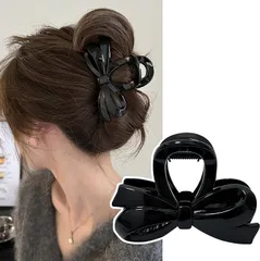 ヘアクリップ 大きめ クリップ 髪留め バレッタ ヘアアクセサリー リボン バンスクリップ 大きめ 大人 可愛い リボン 髪飾り 丈夫 強力 hair clip 髪クリップ 韓国風 通勤 通学 10.5cm (黒) [黒]