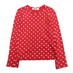 プレイコムデギャルソン PLAY COMME des GARCONS ハートロゴ ドット ロング Tシャツ カットソー 長袖 ワッペン 刺繍 XS 赤 レッド レディース