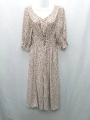 ◇ ⊂ OLIVE des OLIVE オリーブ デ オリーブ 総柄 長袖 ロング丈 ワンピース サイズF ベージュ レッド系 レディース E  【1410290074206】