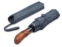 Balios プレステージトラベル折りたたみ傘 ハンドメイド 木製ハンドル 自動開閉 [ヘリンボーン ブラック&ホワイト。]