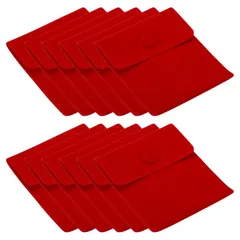 PATIKIL 10x8.5cm スナップボタン付きジュエリーポーチ 12個セット ベルベット素材 ジュエリーポーチ ネックレス ブレスレット イヤリング 時計 リング ブローチなど 小物を収納する に便利レッド色