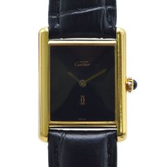 CARTIER カルティエ マストタンク GP/レザー 手巻き ブラック文字盤 メンズ腕時計 ヴィンテージ 中古【送料無料】