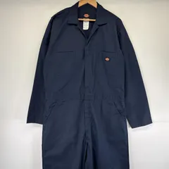 古着 ディッキーズ Dickies 長袖つなぎ オールインワン ワーク 作業着 ワンポイントロゴ 大きいサイズ ジップ XLT  ネイビー メンズ
