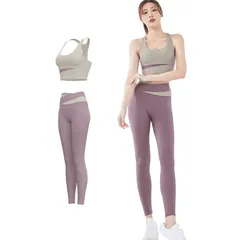 [FLYSHION] ヨガウェア レディース 上下セット おしゃれ スポーツブラ レギンス ジム バイオレット2枚組(スポーツブラ+ヨガパンツ) size：XL