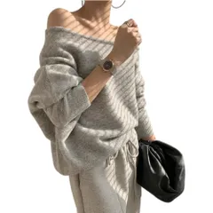 ☆ グレー ☆ ニット トップス オフショルダー 長袖 トップス オフショルダー ニット セーター ニットセーター プルオーバー レディース 春秋 秋冬 オープンショルダー 抜け感 こなれ感 きれいめ おしゃれ かわいい 無地 シンプル 大人 女性 カジュアル