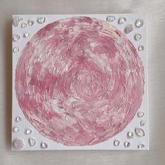 優しい光✴︎絵画　アクリル画　癒し　立体感　綺麗　可愛い　ピンク　いちごミルク　淡い　儚い　インテリア　テクスチャーアート