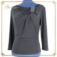 社交ダンス 衣装 スタンダード トップス ブラウス ブラック系 レイリーナ 黒 レッスン カットソー 長袖 練習着 伸縮 leirena シンプル ストレッチ ラインストーン