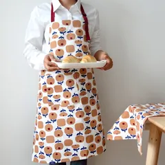 エプロン 北欧 首掛け 花柄 フラワーりんご ベージュ白 厚手 カフェ おしゃれお洒落オシャレ 料理 レディース 綿コットン リネン キッチン雑貨 Finlaysonフィンレイソン風 Marimekko風 プレゼントギフト フィンランド オンップ ポケットのサムネイル