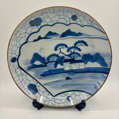 古美術骨董品 染付山水風景図 江戸期 コレクション品 飾り皿 古伊万里