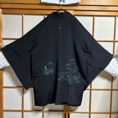 羽織のみ｜黒地に松の木風景刺繍入り羽織（インナー別売） メンズ 着物 羽織 和風 和モダン 和洋ミックス 和モード ビッグシルエット インナー別売り きらきら