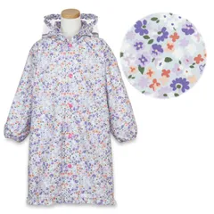 【小花 パープル×オレンジ 8751801】 レインコート キッズ ランドセル対応 女の子 プチアンジェリーナ 120cm 130cm 140cm 小学生 幼稚園 保育園 子供 子ども こども おしゃれ かわいい カッパ リュック 対応 レインウェアのサムネイル