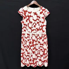 #snc アールドゥ R.Deux ワンピース 40 白 赤 半袖 リボン 総柄 バックジップ レディース [915582]