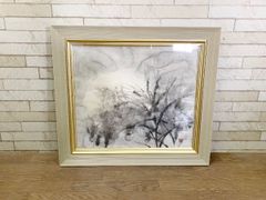水彩画 水墨画 絵画 作者不明 モノクロアート 壁掛け 額縁 木製 飾り アート 風景画 額寸67.5cm×60cm (他172)