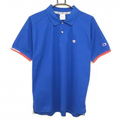 【超美品】チャンピオン 半袖ポロシャツ ブルー 袖口レッド 速乾性 抗菌・防臭機能 メンズ LARGE ゴルフウェア 2023年モデル Champion