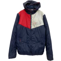 FILA 中綿 ジップアップ ナイロンジャケット M ネイビー レッド ホワイト 切替 フィラ 古着卸 アメリカ仕入 a701-5242
