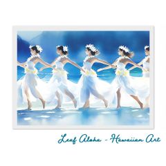 ハワイアンアート 額付き A4｜海に舞う精霊たちの輪 No.22 Leaf Aloha