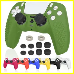 【新着商品】Ltenic ps5 コントローラー カバー シリコン素材 ps5 カバー コントローラー 傷防止 滑り止め 保護ケース-緑色(スティックキャップ 8個付)