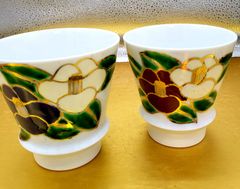 有田焼　匠の蔵　色絵椿焼酎グラス　大小セット